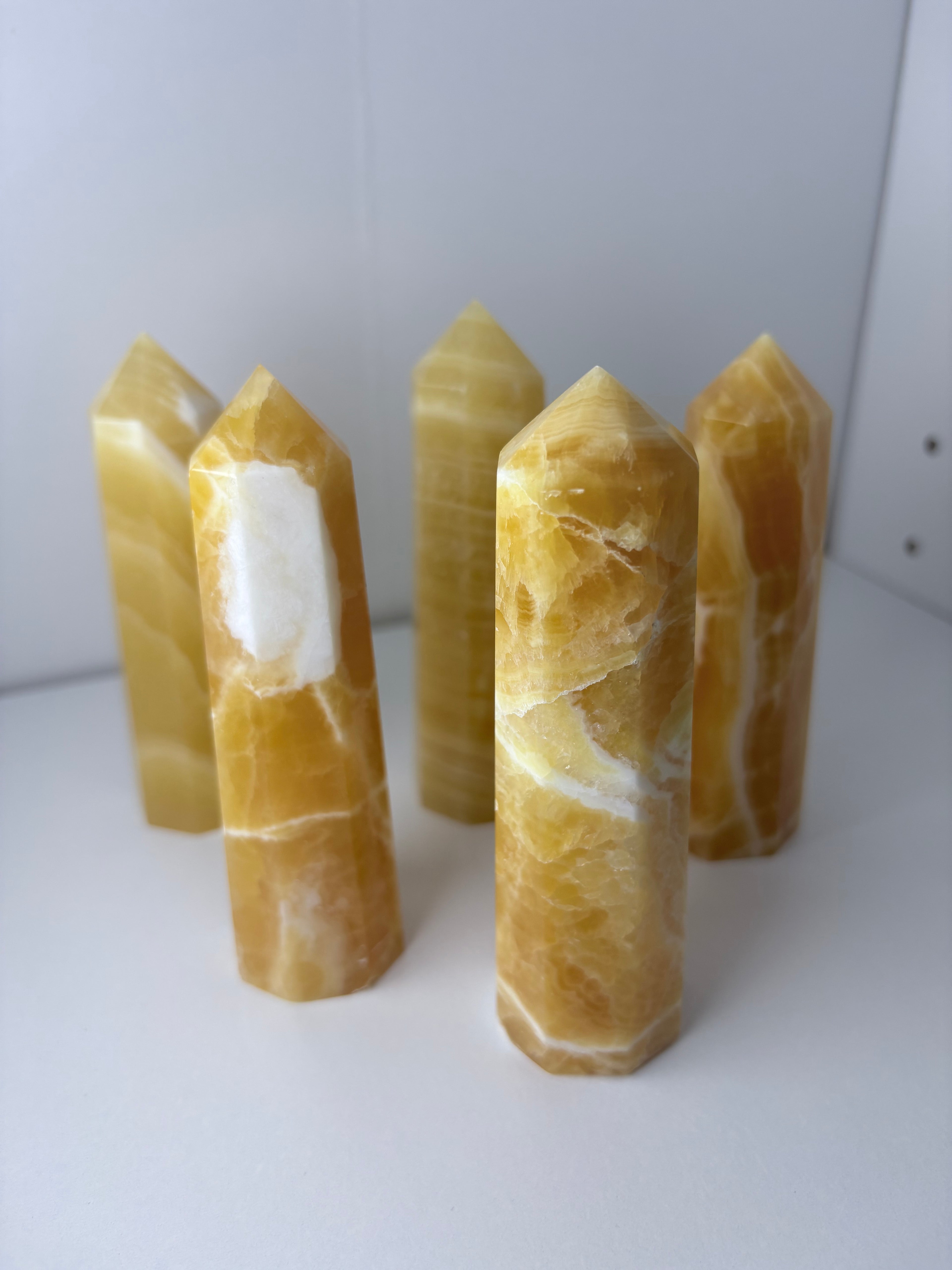 Orange Calcite 8 sided Towers