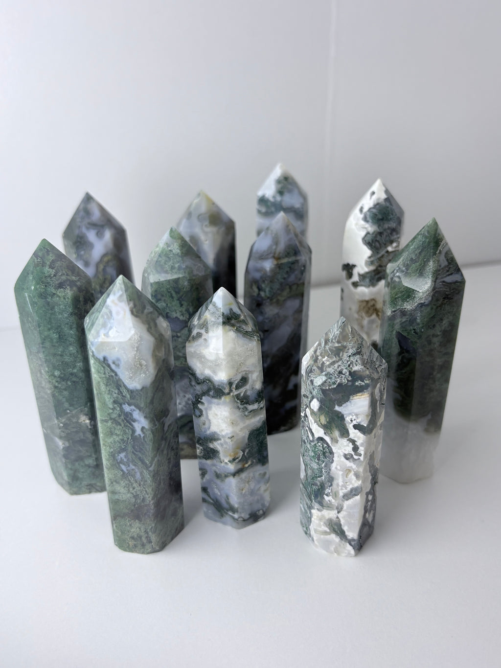 Moss Agate Obelisk Towers